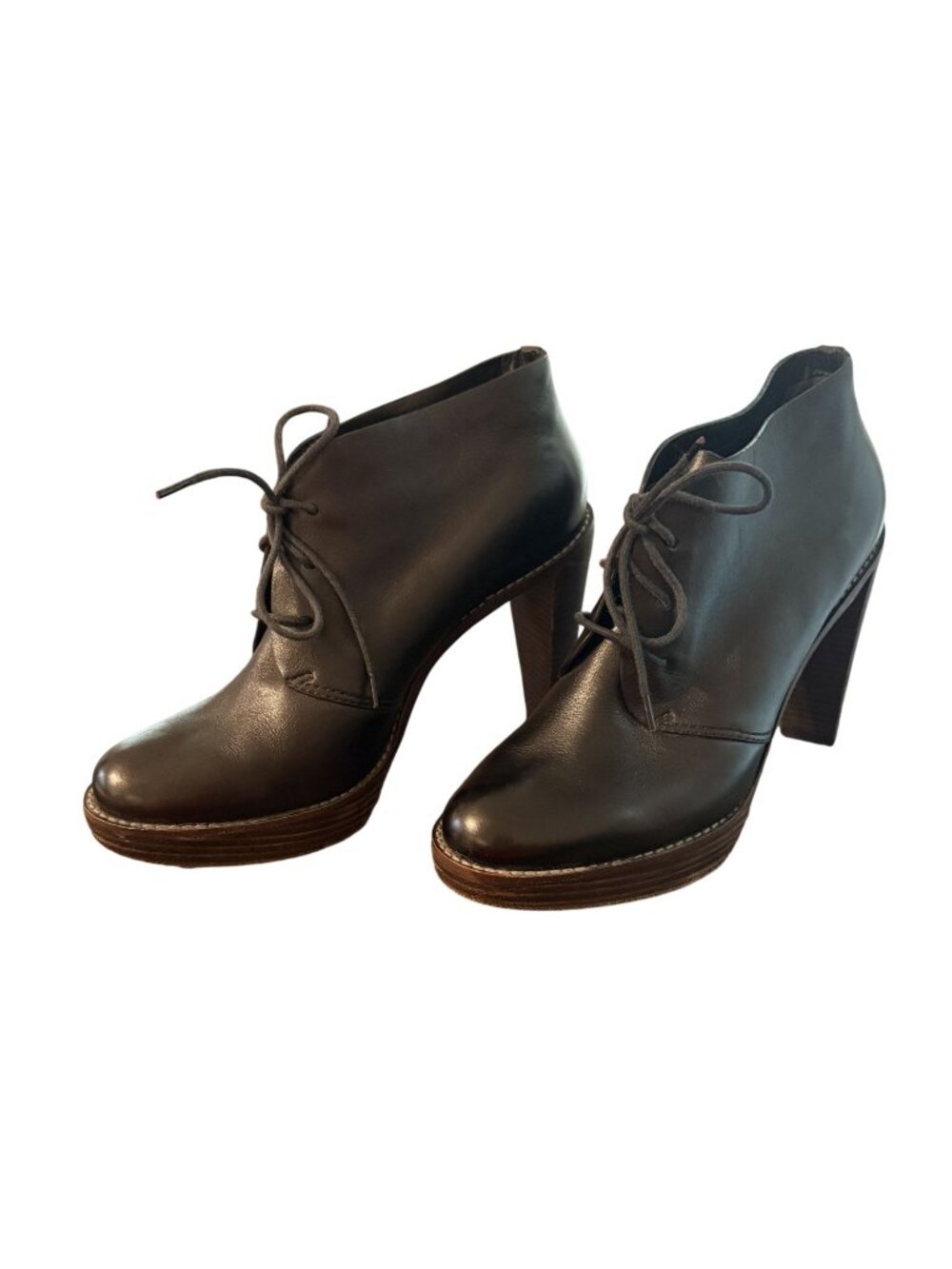 Cole Haan Womens Nike Air Leather Lace-Up Ankle Booties W/ Chunky Heel Size 8B